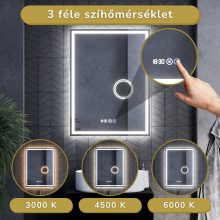 HD Genova 60 cm széles fali szögletes LED okostükör kozmetikai tükörrel, ambient világítással, érintőkapcsolóval, digitális órával és páramentesítő funkcióval