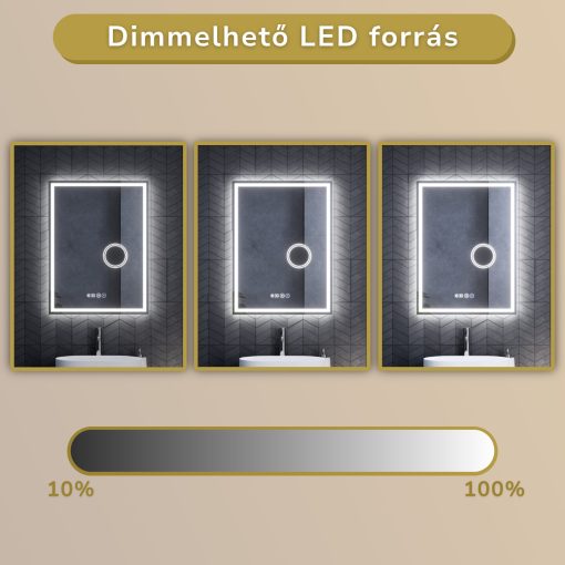 HD Genova 60 cm széles fali szögletes LED okostükör kozmetikai tükörrel, ambient világítással, érintőkapcsolóval, digitális órával és páramentesítő funkcióval
