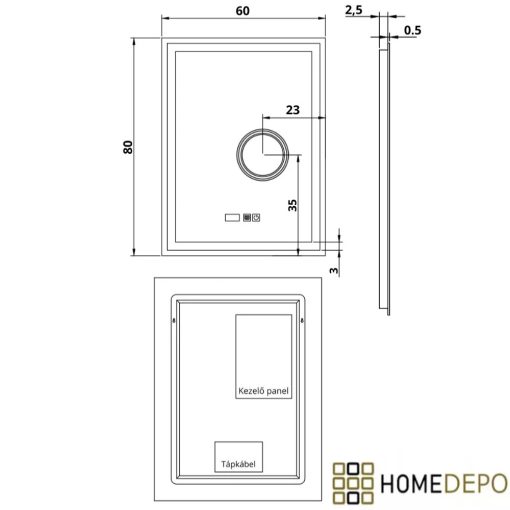 HD Genova 60 cm széles fali szögletes LED okostükör kozmetikai tükörrel, ambient világítással, érintőkapcsolóval, digitális órával és páramentesítő funkcióval