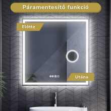 HD Genova 80 cm széles fali szögletes LED okostükör kozmetikai tükörrel, ambient világítással, érintőkapcsolóval, digitális órával és páramentesítő funkcióval