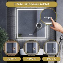 HD Genova 80 cm széles fali szögletes LED okostükör kozmetikai tükörrel, ambient világítással, érintőkapcsolóval, digitális órával és páramentesítő funkcióval