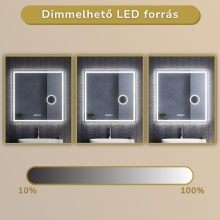 HD Genova 80 cm széles fali szögletes LED okostükör kozmetikai tükörrel, ambient világítással, érintőkapcsolóval, digitális órával és páramentesítő funkcióval