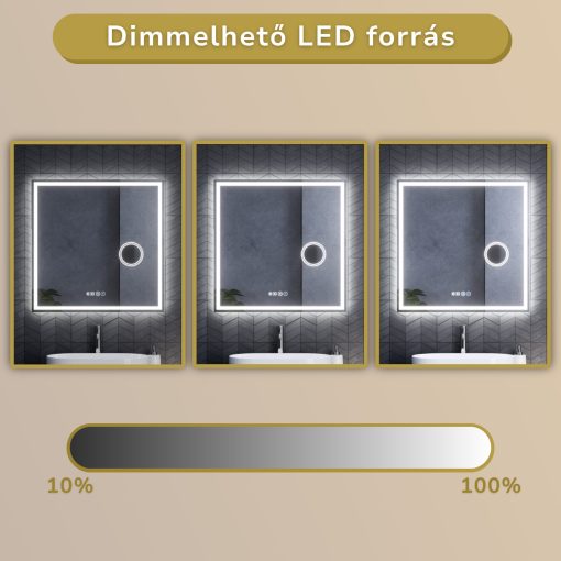 HD Genova 80 cm széles fali szögletes LED okostükör kozmetikai tükörrel, ambient világítással, érintőkapcsolóval, digitális órával és páramentesítő funkcióval