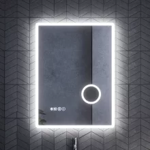 HD Arezzo 60 cm széles fali szögletes LED okostükör kozmetikai tükörrel, ambient világítással, érintőkapcsolóval, digitális órával és páramentesítő funkcióval