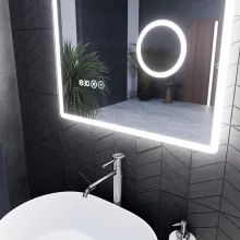 HD Arezzo 60 cm széles fali szögletes LED okostükör kozmetikai tükörrel, ambient világítással, érintőkapcsolóval, digitális órával és páramentesítő funkcióval