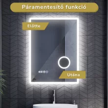 HD Arezzo 60 cm széles fali szögletes LED okostükör kozmetikai tükörrel, ambient világítással, érintőkapcsolóval, digitális órával és páramentesítő funkcióval