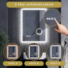 HD Arezzo 60 cm széles fali szögletes LED okostükör kozmetikai tükörrel, ambient világítással, érintőkapcsolóval, digitális órával és páramentesítő funkcióval