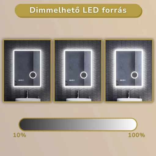 HD Arezzo 60 cm széles fali szögletes LED okostükör kozmetikai tükörrel, ambient világítással, érintőkapcsolóval, digitális órával és páramentesítő funkcióval