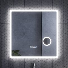   HD Arezzo 80 cm széles fali szögletes LED okostükör kozmetikai tükörrel, ambient világítással, érintőkapcsolóval, digitális órával és páramentesítő funkcióval