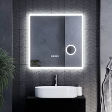 HD Arezzo 80 cm széles fali szögletes LED okostükör kozmetikai tükörrel, ambient világítással, érintőkapcsolóval, digitális órával és páramentesítő funkcióval