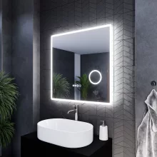 HD Arezzo 80 cm széles fali szögletes LED okostükör kozmetikai tükörrel, ambient világítással, érintőkapcsolóval, digitális órával és páramentesítő funkcióval