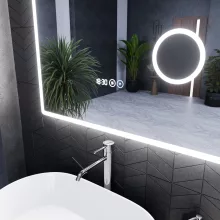 HD Arezzo 80 cm széles fali szögletes LED okostükör kozmetikai tükörrel, ambient világítással, érintőkapcsolóval, digitális órával és páramentesítő funkcióval