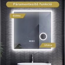 HD Arezzo 80 cm széles fali szögletes LED okostükör kozmetikai tükörrel, ambient világítással, érintőkapcsolóval, digitális órával és páramentesítő funkcióval