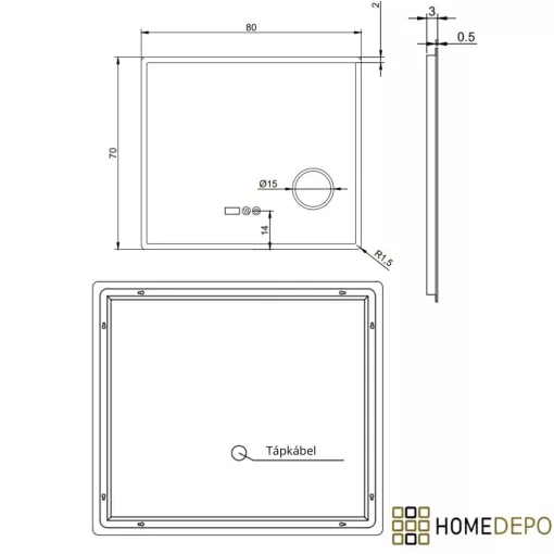 HD Arezzo 80 cm széles fali szögletes LED okostükör kozmetikai tükörrel, ambient világítással, érintőkapcsolóval, digitális órával és páramentesítő funkcióval