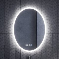   HD York 60 cm széles fali ovális LED okostükör ambient világítással, érintőkapcsolóval, digitális órával és páramentesítő funkcióval