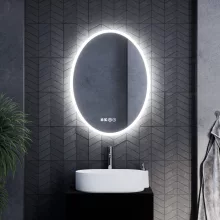 HD York 60 cm széles fali ovális LED okostükör ambient világítással, érintőkapcsolóval, digitális órával és páramentesítő funkcióval
