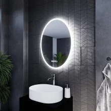 HD York 60 cm széles fali ovális LED okostükör ambient világítással, érintőkapcsolóval, digitális órával és páramentesítő funkcióval