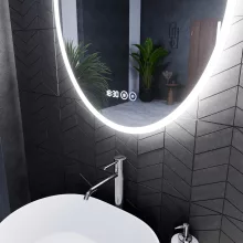 HD York 60 cm széles fali ovális LED okostükör ambient világítással, érintőkapcsolóval, digitális órával és páramentesítő funkcióval