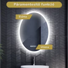 HD York 60 cm széles fali ovális LED okostükör ambient világítással, érintőkapcsolóval, digitális órával és páramentesítő funkcióval