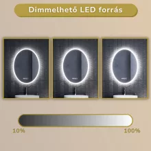 HD York 60 cm széles fali ovális LED okostükör ambient világítással, érintőkapcsolóval, digitális órával és páramentesítő funkcióval