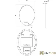 HD York 60 cm széles fali ovális LED okostükör ambient világítással, érintőkapcsolóval, digitális órával és páramentesítő funkcióval