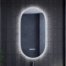 HD Dallas 50 cm széles fali ovális LED okostükör ambient világítással, érintőkapcsolóval, digitális órával és páramentesítő funkcióval