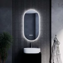 HD Dallas 50 cm széles fali ovális LED okostükör ambient világítással, érintőkapcsolóval, digitális órával és páramentesítő funkcióval