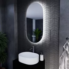 HD Dallas 50 cm széles fali ovális LED okostükör ambient világítással, érintőkapcsolóval, digitális órával és páramentesítő funkcióval