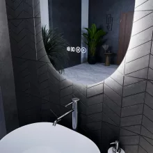 HD Dallas 50 cm széles fali ovális LED okostükör ambient világítással, érintőkapcsolóval, digitális órával és páramentesítő funkcióval