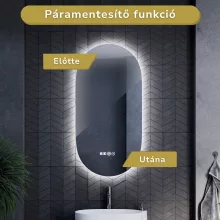 HD Dallas 50 cm széles fali ovális LED okostükör ambient világítással, érintőkapcsolóval, digitális órával és páramentesítő funkcióval