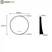 HD Amazon Oak 80 cm széles fali kerek LED okostükör tölgyfa színű kerettel, érintőkapcsolóval, digitális órával és páramentesítő funkcióval