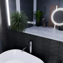 HD Bari 100 cm széles fali szögletes LED okostükör kozmetikai tükörrel, érintőkapcsolóval, digitális órával és páramentesítő funkcióval