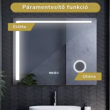 HD Bari 100 cm széles fali szögletes LED okostükör kozmetikai tükörrel, érintőkapcsolóval, digitális órával és páramentesítő funkcióval