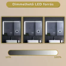 HD Bari 100 cm széles fali szögletes LED okostükör kozmetikai tükörrel, érintőkapcsolóval, digitális órával és páramentesítő funkcióval