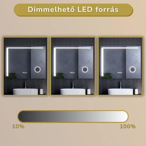 HD Bari 100 cm széles fali szögletes LED okostükör kozmetikai tükörrel, érintőkapcsolóval, digitális órával és páramentesítő funkcióval