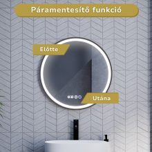 HD Rio Black 60 cm széles fali kerek LED okostükör fekete kerettel, érintőkapcsolóval, digitális órával és páramentesítő funkcióval