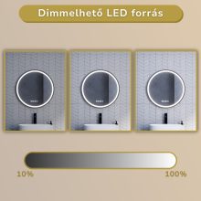 HD Rio Black 60 cm széles fali kerek LED okostükör fekete kerettel, érintőkapcsolóval, digitális órával és páramentesítő funkcióval