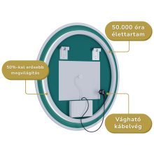 HD Rio Black 60 cm széles fali kerek LED okostükör fekete kerettel, érintőkapcsolóval, digitális órával és páramentesítő funkcióval