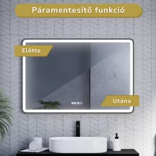 HD Reno Black 120 cm széles fali szögletes LED okostükör fekete kerettel, érintőkapcsolóval, digitális órával és páramentesítő funkcióval