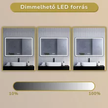 HD Reno Black 120 cm széles fali szögletes LED okostükör fekete kerettel, érintőkapcsolóval, digitális órával és páramentesítő funkcióval