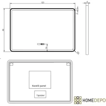 HD Reno Black 120 cm széles fali szögletes LED okostükör fekete kerettel, érintőkapcsolóval, digitális órával és páramentesítő funkcióval