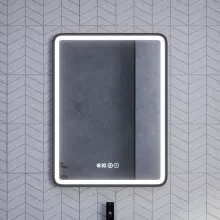 HD Reno Black 60 cm széles fali szögletes LED okostükör fekete kerettel, érintőkapcsolóval, digitális órával és páramentesítő funkcióval