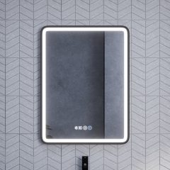   HD Reno Black 60 cm széles fali szögletes LED okostükör fekete kerettel, érintőkapcsolóval, digitális órával és páramentesítő funkcióval