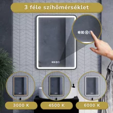 HD Reno Black 60 cm széles fali szögletes LED okostükör fekete kerettel, érintőkapcsolóval, digitális órával és páramentesítő funkcióval