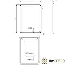 HD Reno Black 60 cm széles fali szögletes LED okostükör fekete kerettel, érintőkapcsolóval, digitális órával és páramentesítő funkcióval