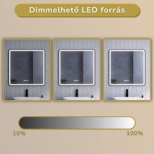 HD Reno Black 80x80 fali szögletes LED okostükör fekete kerettel, érintőkapcsolóval, digitális órával és páramentesítő funkcióval