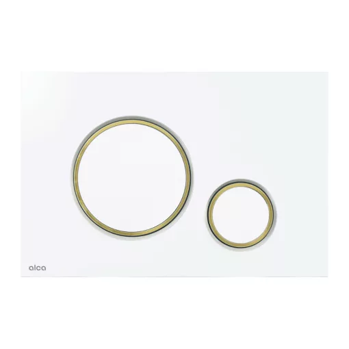 Alca M775 nyomólap beépíthető WC tartályhoz, kettős öblítésű, fényes fehér-arany