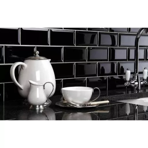 Metro Black 10x20 fényes porcelán falburkolat