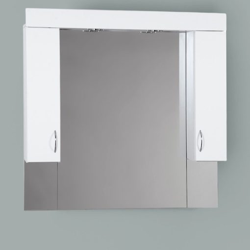 STANDARD 100 cm széles fürdőszobai tükrös szekrény, fényes fehér, króm kiegészítőkkel és beépített LED világítással