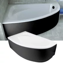 Besco CORNEA COMFORT Black 140x80/150x100 aszimmetrikus íves akril sarokkád lábbal és matt fekete előlappal